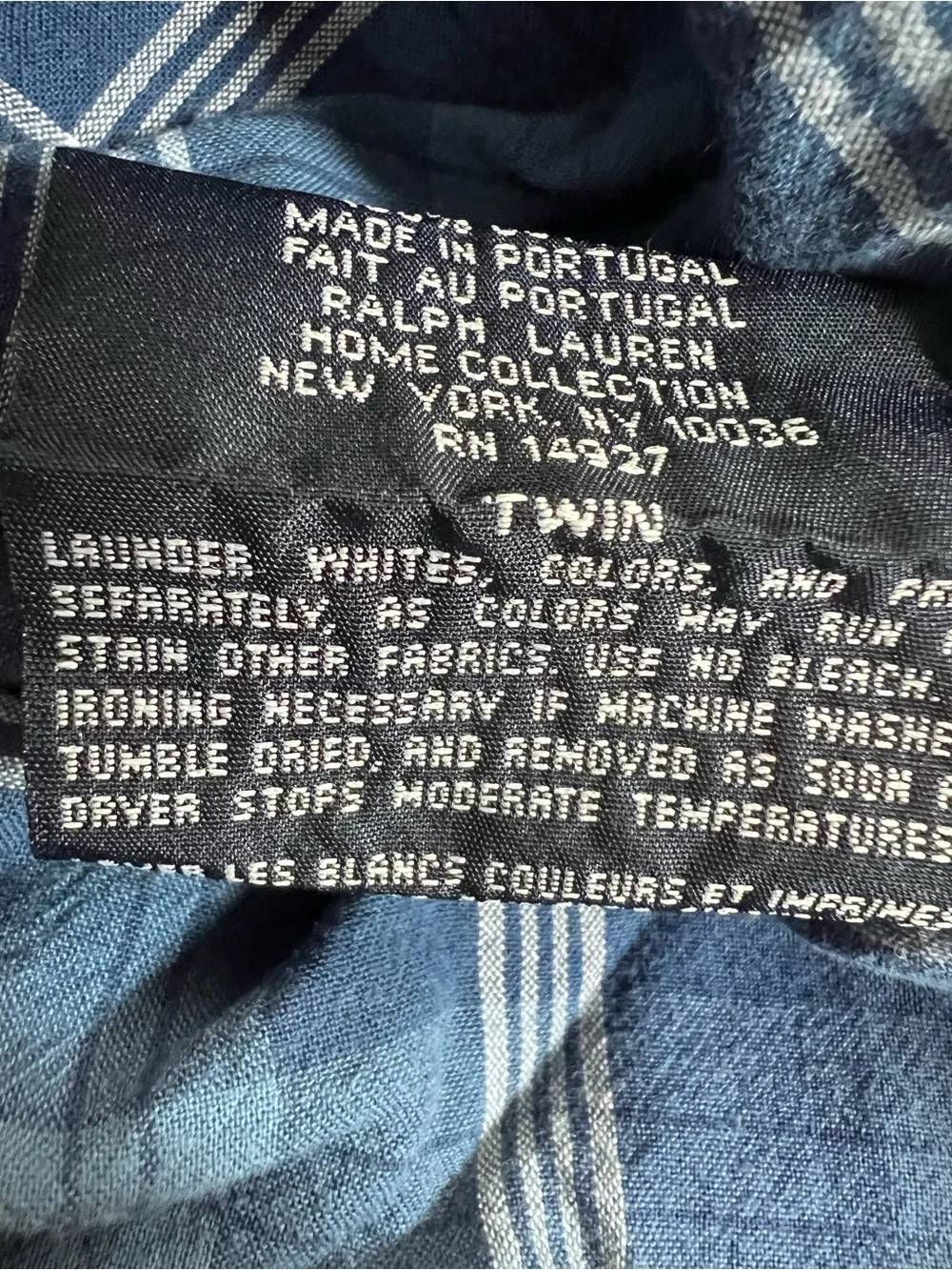 Vtg Ralph Lauren TWIN Sweetwater Blue Plaid Fitted Sheet Americana Farmhouse